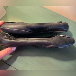 Tory Burch Black Ballet Flats, large silver logo, size 10